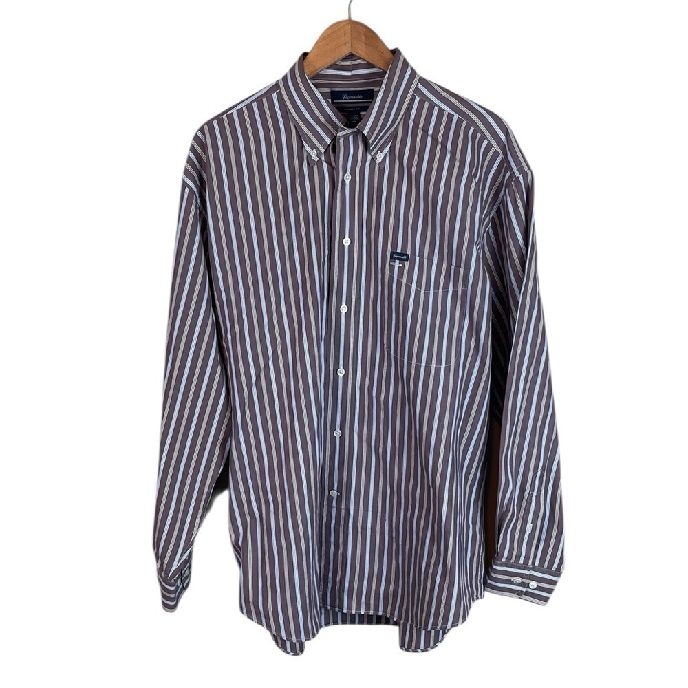 BF829 Men’s Faconnable Relaxed Fit Striped Button Down Shirt XL